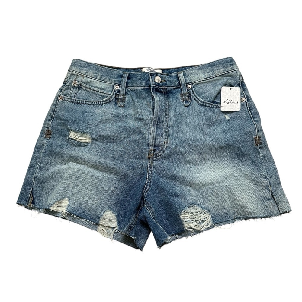 Free People Women’s 29 Distressed Raw Hem Button Fly Denim Jean Shorts